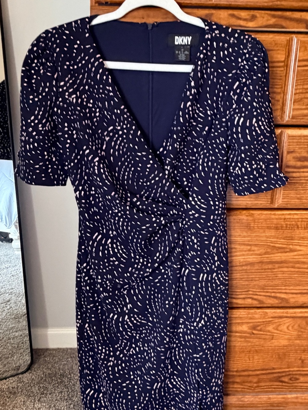 DKNY Navy and Soft Pink Abstract Wrap-Style Dress